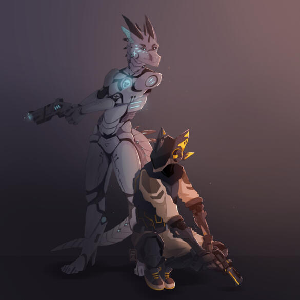 Holding Point. Art by Azrielyn (me) standing character design by Azrielyn (me), squatting character belongs to siyratiin